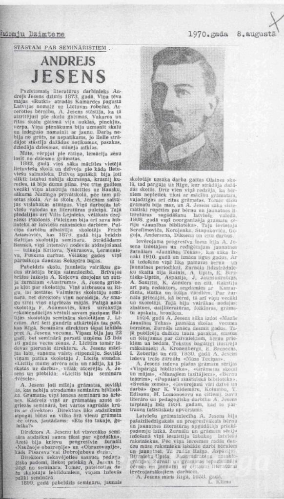 Uzvaras vidusskolā godinās novadnieku Andreju Jesenu