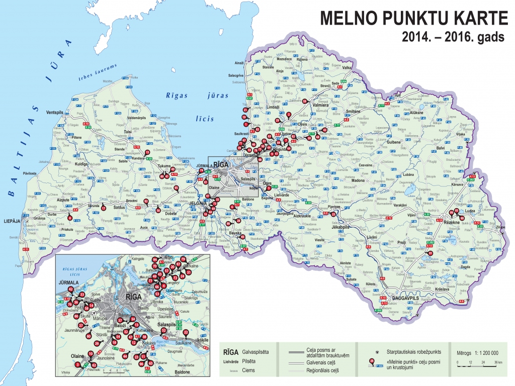 Jaunajā Latvijas autoceļu melno punktu kartē atrodas 99 punkti