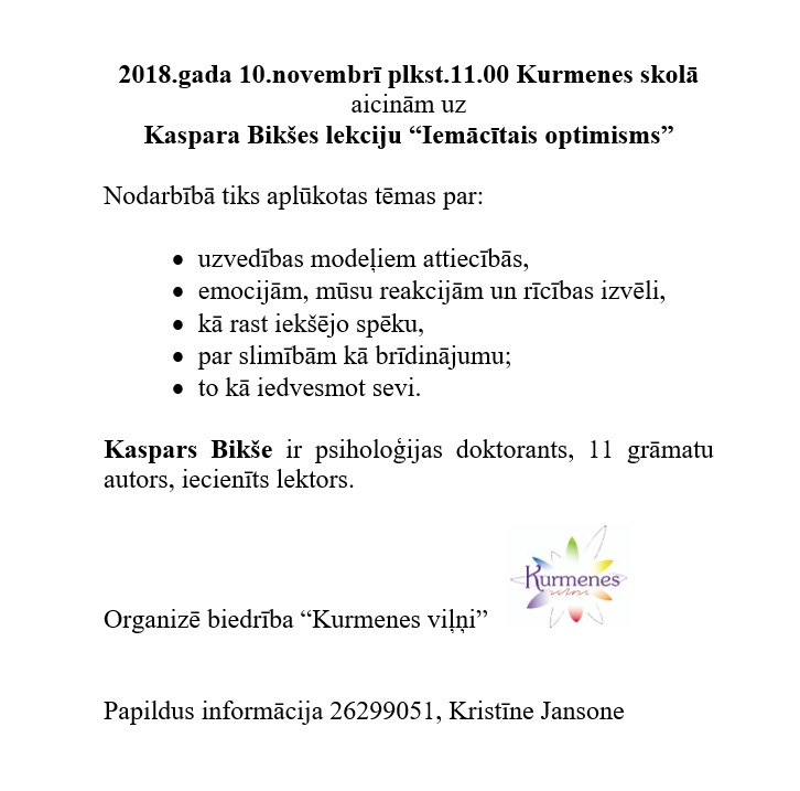 Lekcija «Iemācītais optimisms» Kurmenē