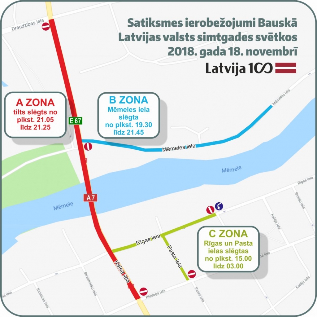 18. novembrī Bauskā ierobežos transporta kustību