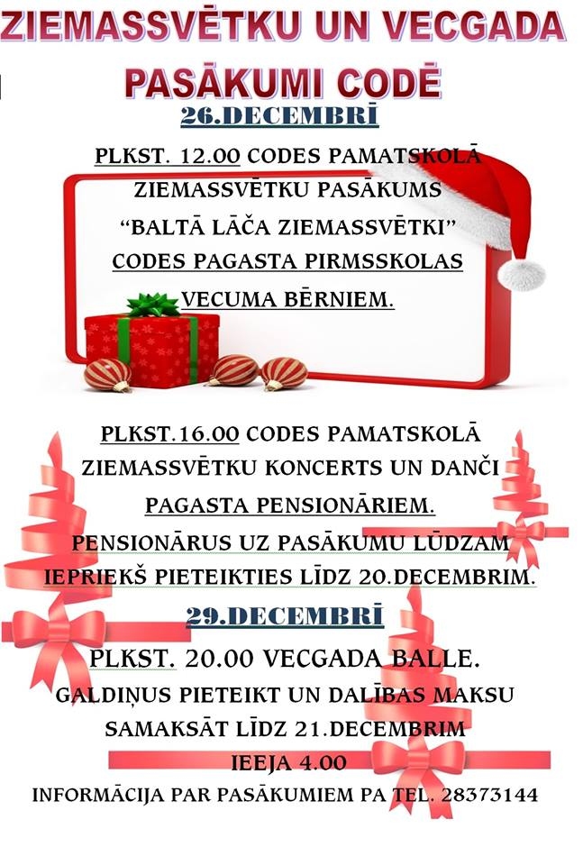 Ziemassvētku pasākums Codes pagasta pirmsskolas vecuma bērniem