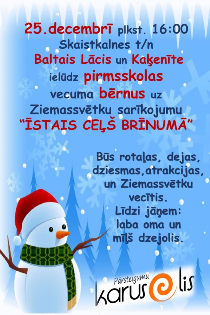 Ziemassvētku pasākums pirmsskolas vecuma bērniem Skaistkalnē