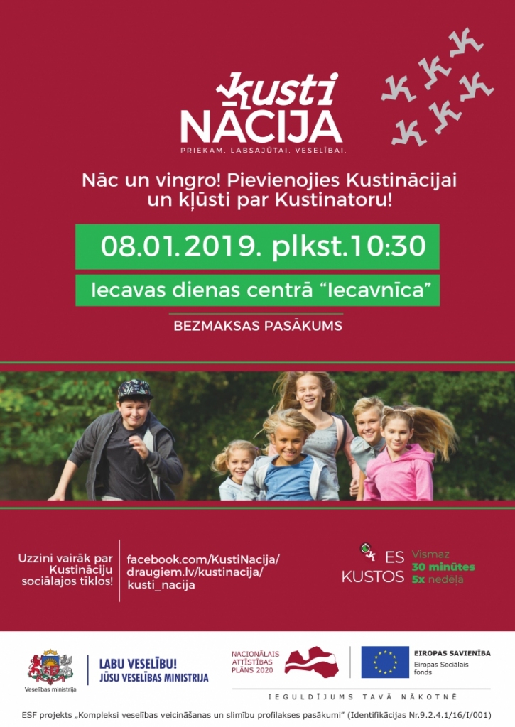 Iecavas iedzīvotāji jau rīt var bez maksas izvingroties ar kampaņas «Kustinācija» iekustinatoriem