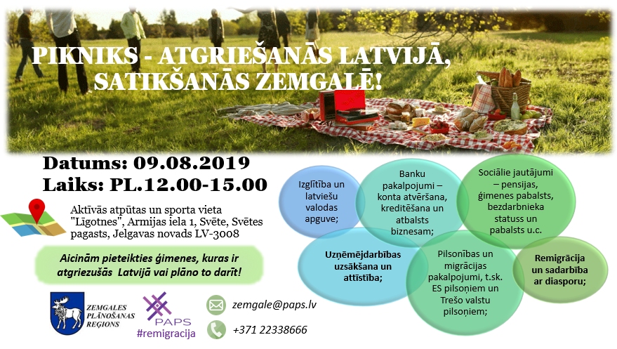 Aicina pieteikties piknikam «Atgriešanās Latvijā – satikšanās Zemgalē»