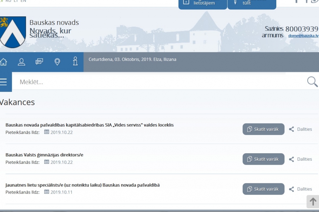 Bauskas novada dome izsludina trīs vakances
