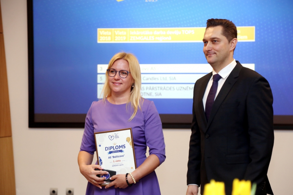 «Balticovo» atzīts par trešo labāko darba devēju Zemgales reģionā