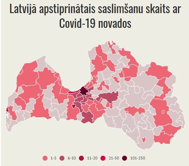 Aizvadītajā diennaktī ar Covid-19 inficēto cilvēku skaita pieaugums novērots Bauskas novadā