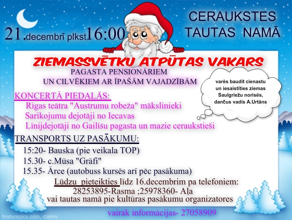 Ziemassvētku atpūtas vakars Ceraukstes pensionāriem un invalīdiem