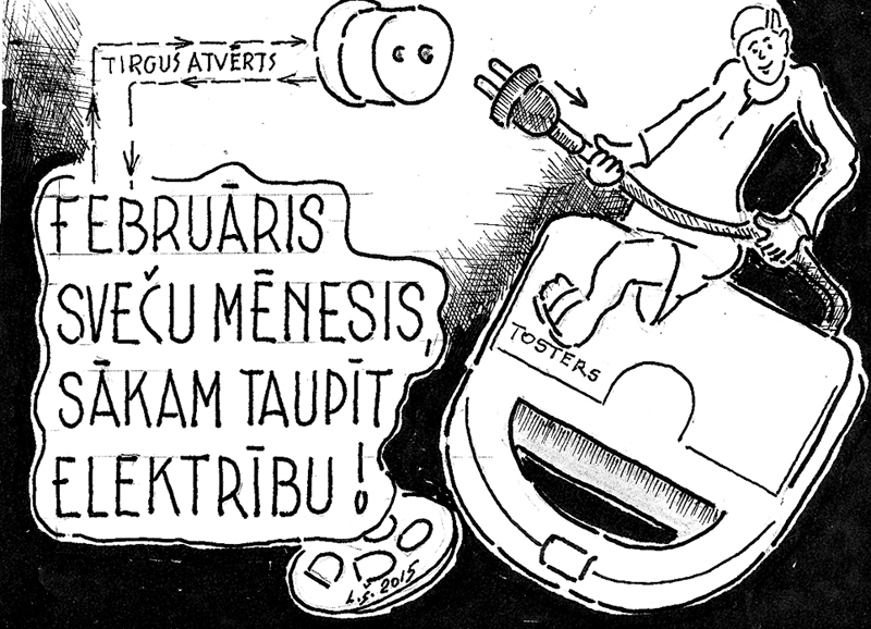 Karikatūra: ELEKTRĪBA PLŪST PA VECAM, MAKSĀJAM PA JAUNAM