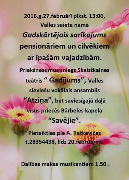 Sarīkojums pensionāriem un cilvēkiem ar īpašām vajadzībām Vallē