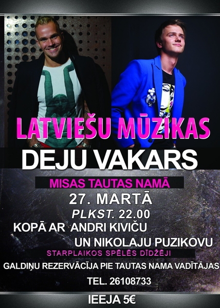Latviešu mūzikas deju vakars Misā ar Andri Kiviču un Nikolaju Puzikovu