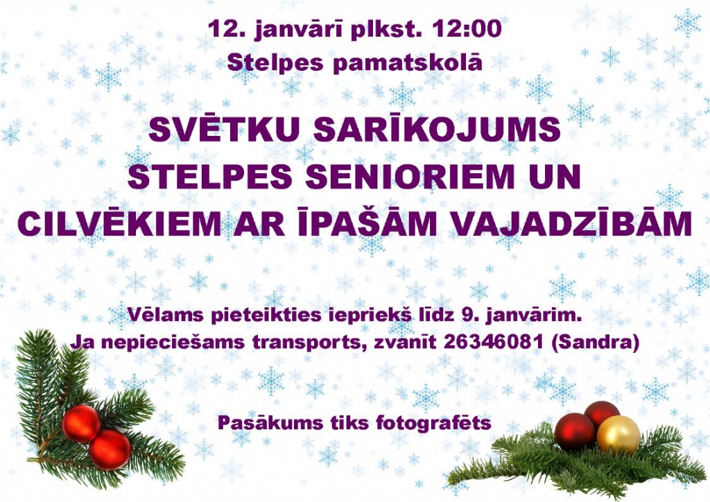 Svētku sarīkojums Stelpes senioriem un cilvēkiem ar īpašām vajadzībām
