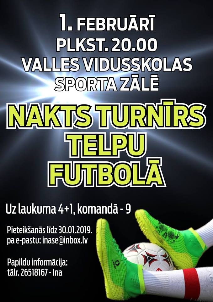 Vallē – nakts turnīrs telpu futbolā