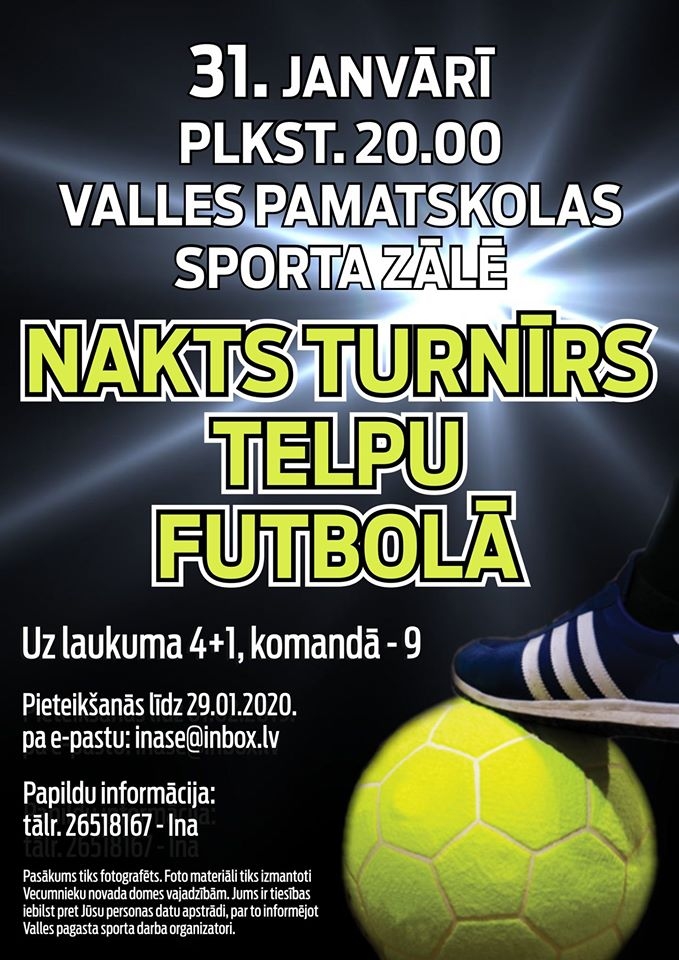 Vallē – nakts turnīrs telpu futbolā