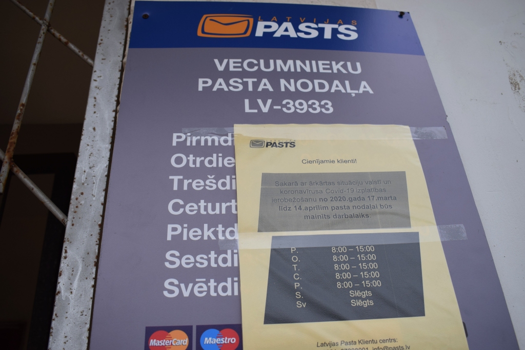 Mūspuses novados vairākās pasta nodaļās mainīts darba laiks