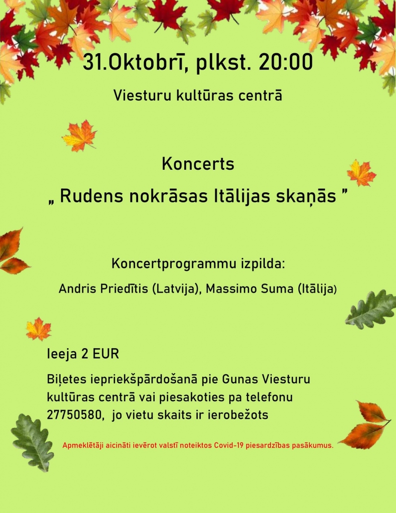 Koncerts «Rudens nokrāsas Itālijas noskaņās» Viesturos