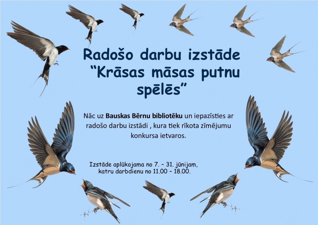 Radošo darbu izstāde «Krāsas māsas putnu spēlēs» Bauskas bērnu bibliotēkā