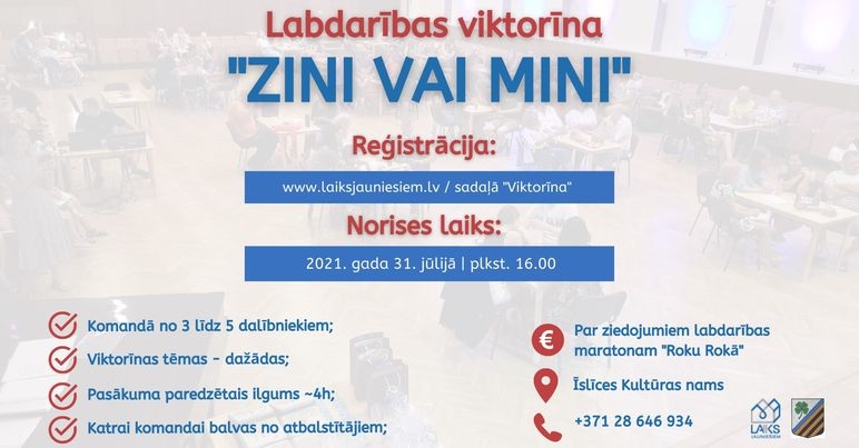 Īslīcē aicina uz viktorīnu «Zini vai mini»